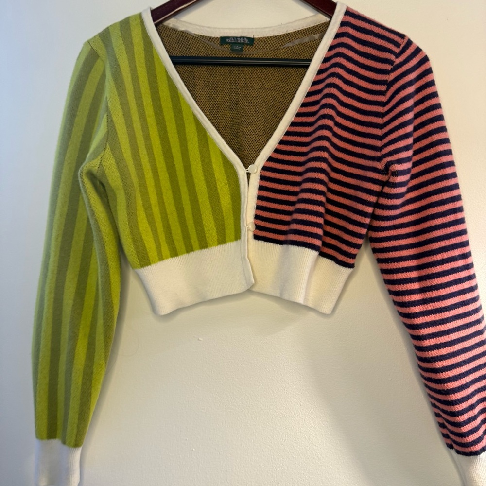Wild Fable Green and Pink Striped Cardigan